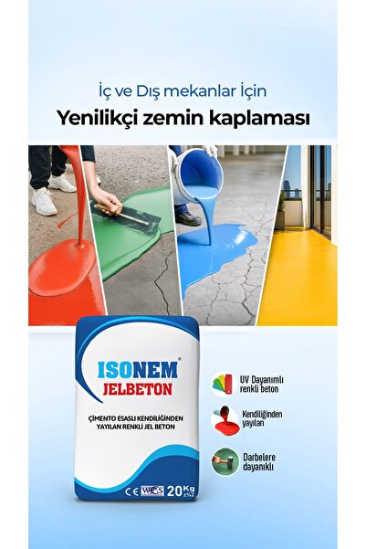 Isonem Jel Beton Çimento Esaslı Kendiliğinden Yayılan Renkli JelBeton 20 KG Kraft Torba