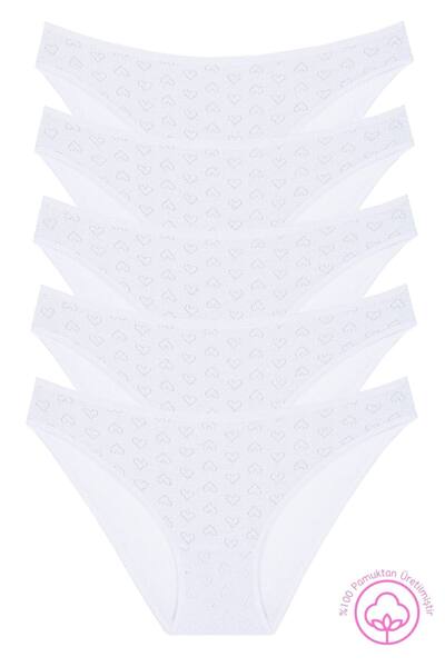 Newlilla 1501 Heart, 100% bumbac, 5 piese, pachet de chiloți bikini pentru femei 1501-v1