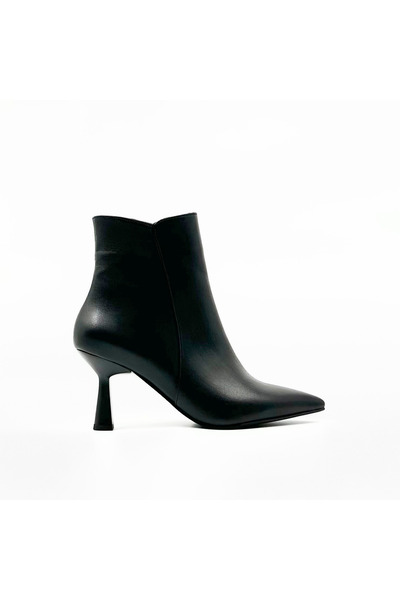 Folle Black Genuine Leather Thin Heeled Women's Boots