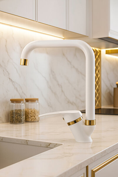 KUSTAR Oviedo Gold White Kitchen Sink Faucet