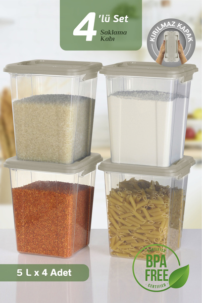 MOİ 4-Piece Organizer Box 5 L Flour and Grain Container - Organizer with Locking Lid Detergent Holder Storage Box