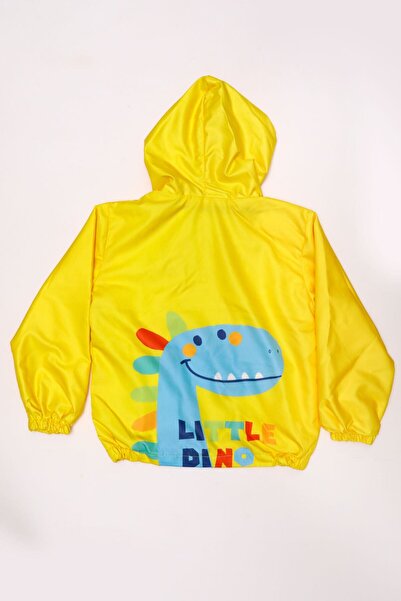 Mika Bebek & Çocuk Dinosaur Patterned Hooded Boy's Yellow Raincoat