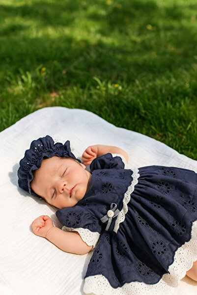 Tozpembebaby Navy-Baby Blue Scallop Dress and Bandana