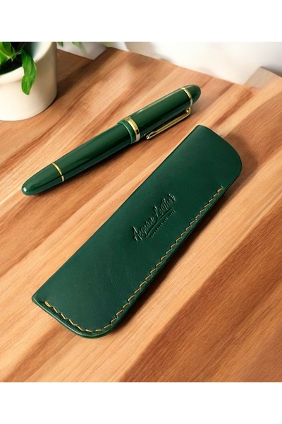 Aegean Leather Yeşil Deri Kalemlik Hakiki Deri Dolmakalem Kılıfı Lüks Deri Ka...