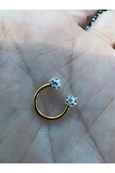 MAZEN 316l Gold Kararmaz Cerrahi Çelik Kristal Taşlı Kıkırdak Dudak Burun Septum Tragus Piercing