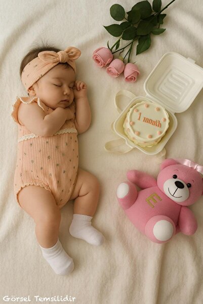 Minimus Yenidoğan Kız Bebek Pamuklu Yazlık Romper Tulum Takım Bandanalı Altta...