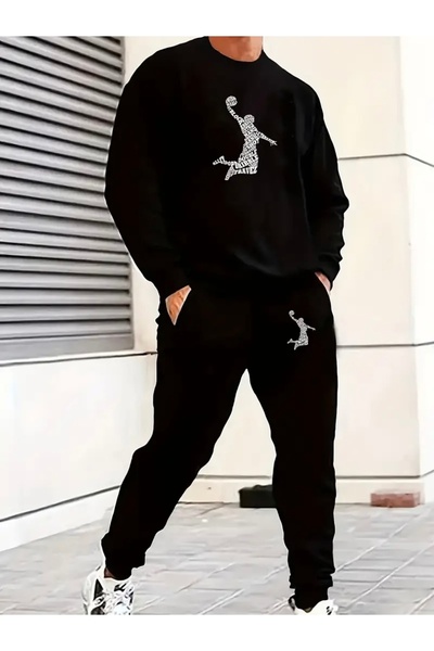 FUFLUNS طقم بدلة رياضية فضفاضة بطباعة كرة السلة للجنسين (نساء/رجال) مع ياقة د...