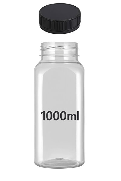 alenked 10Pcs 1000ml Smoothie Detox Bottle Transparent Plastic Leak Proof Black Lid Angled Juice Bottle