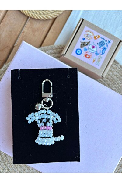 PEONY peonyofficiall Dog Keychain Bead Embroidered Accessory Silver Clip Keychain with Bell