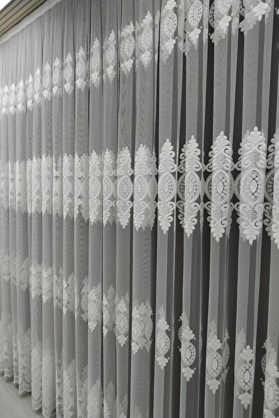 evihtiyaclarim by IOC New Season Damask Pattern Non-Iron Tulle Curtain 1 X 3 Closely Pleated