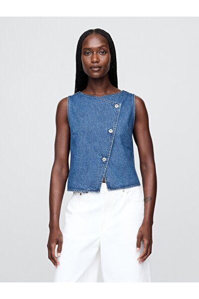 GAP Kadın Mavi Denim Asimetrik Yelek