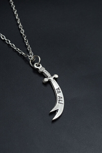 Had Safha Zülfikar Kılıcı Gümüş Kaplama Unisex Düz Zincir Kolye kod 794