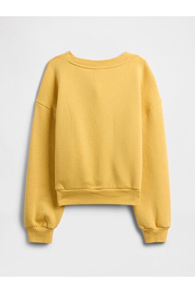 GAP Kız Çocuk Sarı Oversized Bisiklet Yaka Sweatshirt