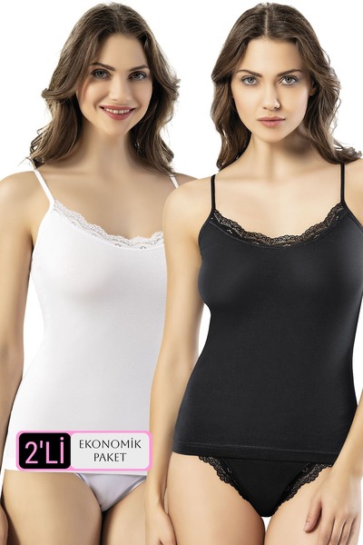 KOTA Women's 2-Pack Lace Cotton Tank Top with String Straps