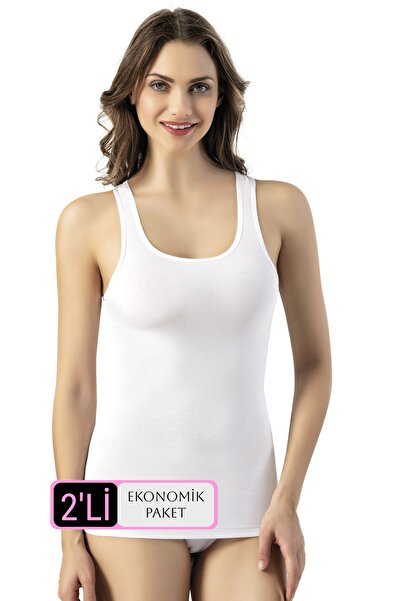 KOTA Women's 2 Pack White Tank Tops with Wide Straps
