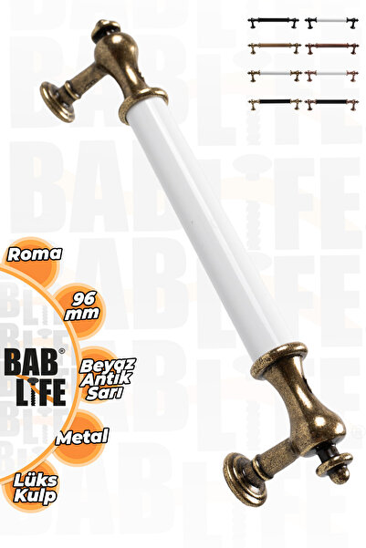bablife Roma 96mm Beyaz - Antik Sarı Lüks Modern Çekmece Dolap Vestiyer Mobil...