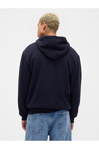 GAP Erkek Lacivert Relaxed Logo Sherpa Astarlı Fermuarlı Sweatshirt