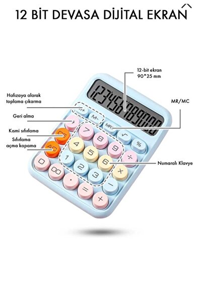 lawrenceshop Karışık Renklerde Çok Fonksiyonlu Masaüstü 12 Haneli Hesap Makin...