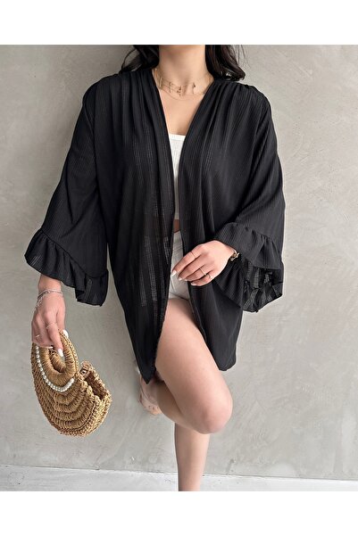 Fav Style Women's Flared Three Quarter Sleeve Spring Cardigan Black