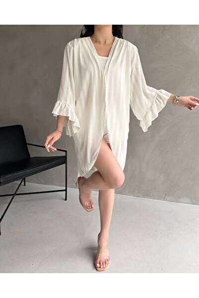 Fav Style Women's Flared Three Quarter Cardigan Cream Spring