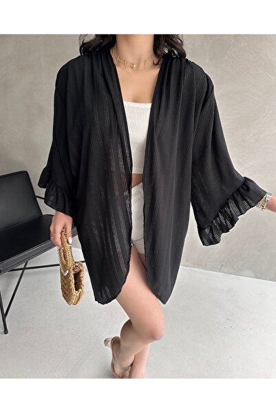 Fav Style Women's Flared Three Quarter Sleeve Spring Cardigan Black