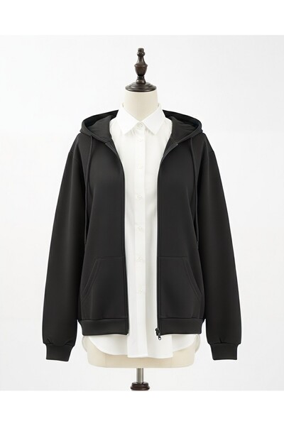 Modamorfo Hanorac din bumbac pieptănat cu buzunare cu fermoar - negru