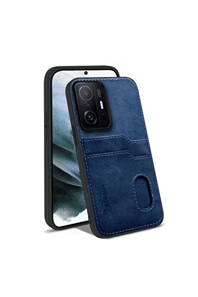 Zebana Xiaomi Mi 11T Uyumlu Kılıf Kartlıklı Lüx Deri Kılıf Lacivert