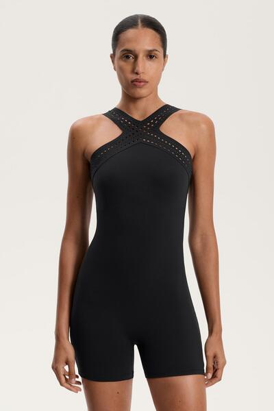 Oysho Compressive cutwork short jumpsuit