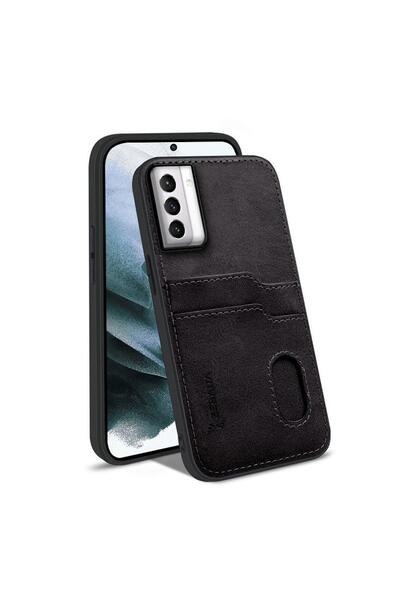 Zebana Samsung Galaxy S21 FE 5G Uyumlu Kılıf Kartlıklı Lüx Deri Kılıf Siyah