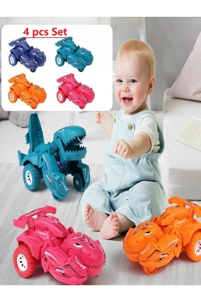 Cyber Set of 4pcs Creative Dinosaur Transforming Car Dinosaur Model Car Toy