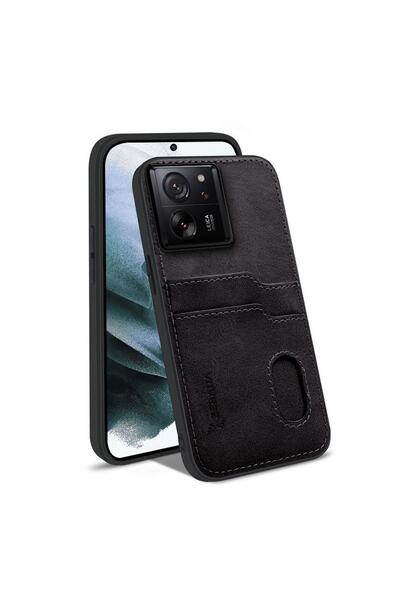 Zebana Xiaomi Mi 13T Pro Uyumlu Kılıf Kartlıklı Lüx Deri Kılıf Siyah