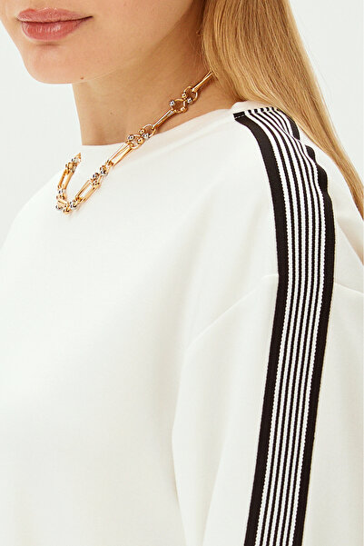 Allyco Oversize Ecru Sweatshirt with Stripe Detail