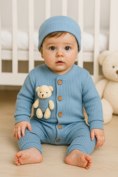 MBK GARDEN Peluş Ayıcıklı 2’li Bebek Tulum Ve Şapka Seti – Bayrama Özel Yumuşak Ve Şık