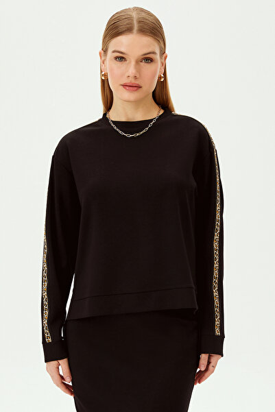 Allyco Oversize Black Sweatshirt with Leopard Detail