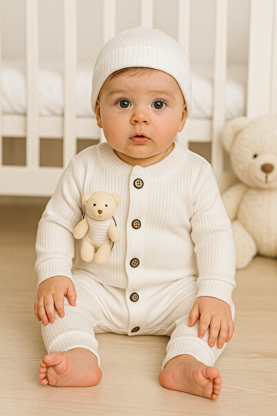 MBK GARDEN Peluş Ayıcıklı 2’li Bebek Tulum Ve Şapka Seti – Bayrama Özel Yumuş...