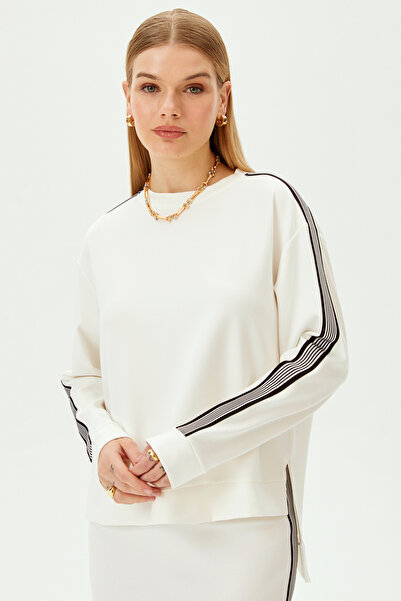 Allyco Oversize Ecru Sweatshirt with Stripe Detail