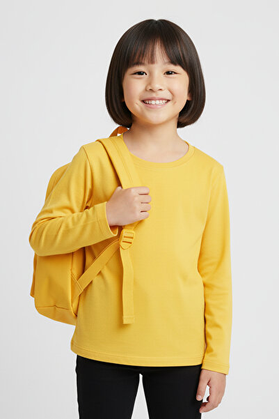 MK Mukko Kids Κορίτσι Αγόρι Κίτρινο Χρώμα Basic Εποχιακό Μακρυμάνικο T-shirt