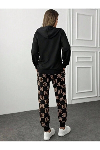 Bijuterria Women's Long Sleeve Two Thread Fabric Zipper And Pocket Detail Hooded Double Suit