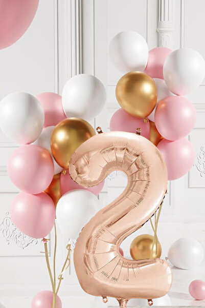 tedaks مجموعة بالونات بيضاء وردية ذهبية عتيقة بعمر سنتين مع بالون عيد ميلاد ذ...