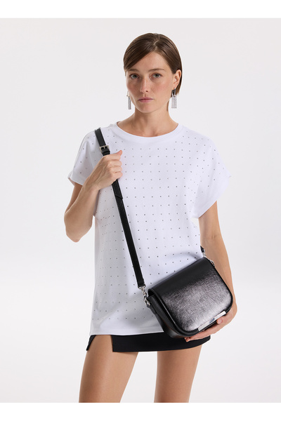 Fabrika Siyah Kadın 20x17x8 cm Postacı Çantası SHINY- GRANT