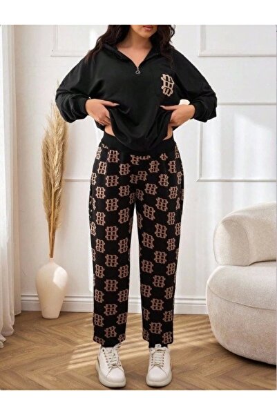 Bijuterria Women's Long Sleeve Two Thread Fabric Zipper And Pocket Detail Hooded Double Suit