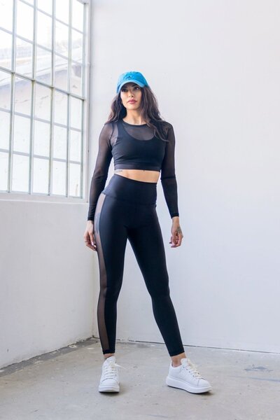 Alışveriş Sokağı Black Side Tulle Detailed Sports Leggings 771