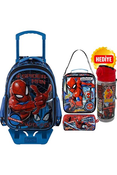 Sports حقيبة مدرسية سوداء بنمط سبايدرمان - هدية زجاجة مياه وزجاجة مياه