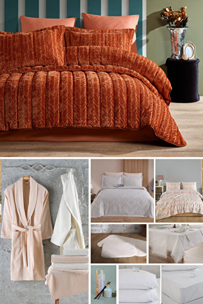 Elart Çeyiz Paketi 48 Parça Kadife Comfort Royal Tarçın