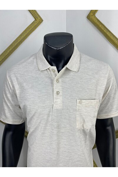 Sadık Collection Ercan Men's Large Size Polo Neck Pocket Cotton Beige Color T-Shirt V-2 5005