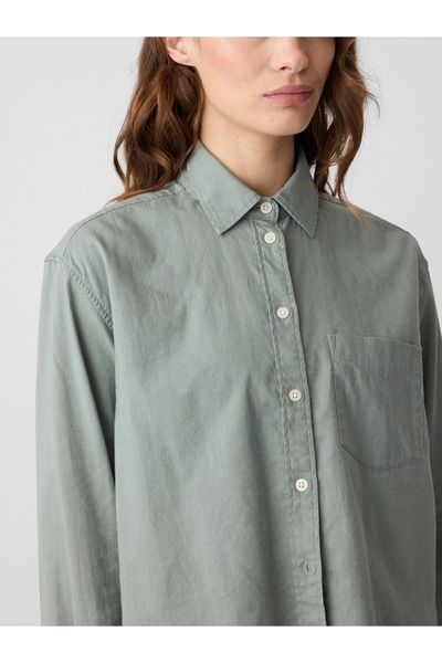 GAP Kadın Yeşil Keten Karışımlı Crop Gömlek