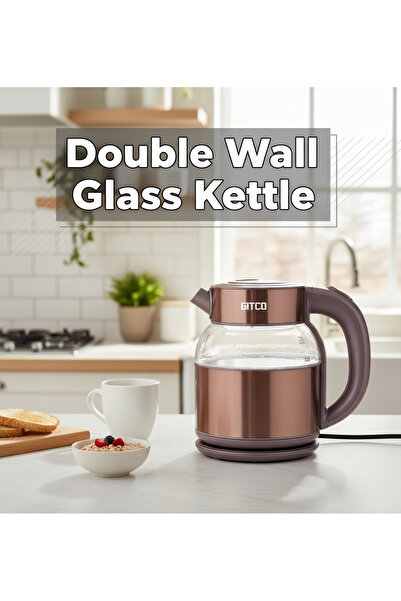 GITCO Electric Double Wall Glass Kettle 1.8L Capacity with Auto Shut-Off, Fast Boiling & Dry Protection