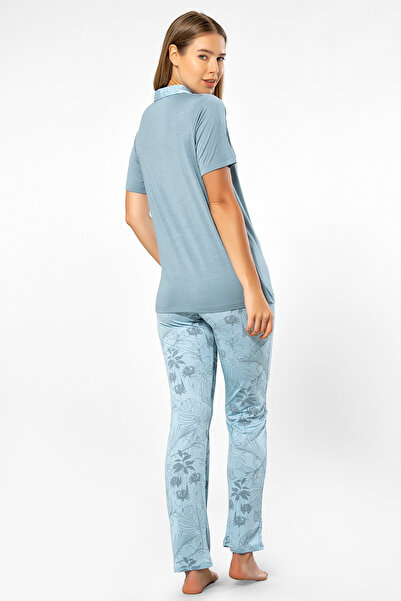 TÜREN 3376 Жіночий комплект піжами з коротким рукавом і листяним візерунком
