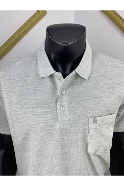 Sadık Collection Ercan Men's Large Size Polo Neck Pocket Cotton Green Color T-Shirt V-1 5005