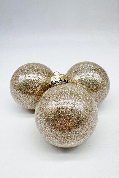 BeySüS Yılbaşı Çam Ağacı Süsü Parlak Özel Gold Simli Holiday Cici Top 8cm 3'lü